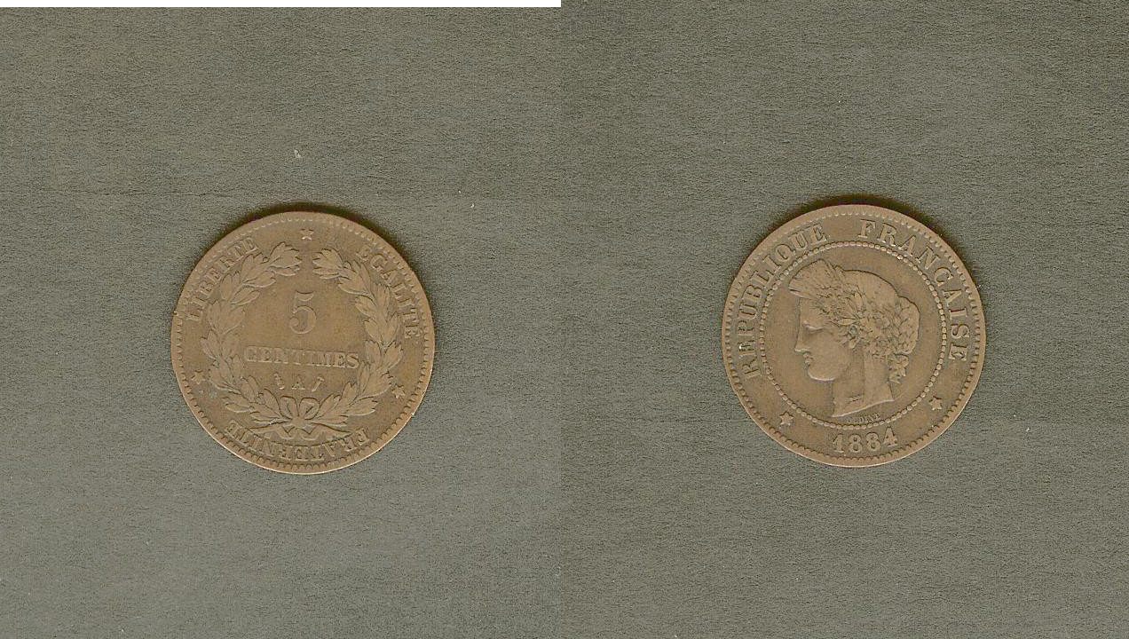 5 centimes Cérès 1884 Paris TTB-